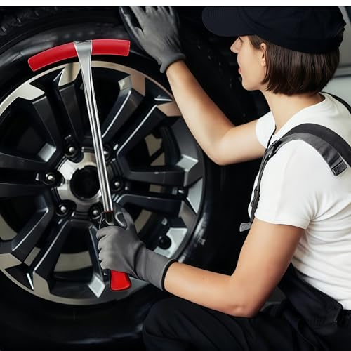 14.5” Steel Tire Spoons Tool Set - Tire Removal Tool, Motorcycle Tire Changer, Tire Changing Kit with 3 Piece Tire Spoons and Rim Protector, 6 Piece Valve Cores, Dirt Bike Tire Changing Kit