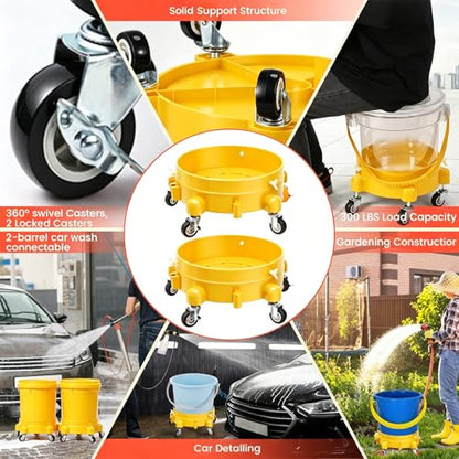 Heavy-Duty Bucket Dolly with Wheels, 5 Gallon Bucket Roller with Locking Casters & Secure Clamp, Rolling Bucket Cart for Cleaning, Gardening, Industrial Use, Max Load 300 Lbs (Yellow) - color: Yellow