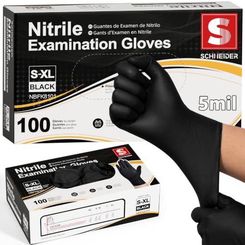 Schneider Medical Black Nitrile Exam Gloves, 5 Mil Latex-Free & Powder-Free Disposable Gloves for Cooking - size: X-Large