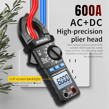 6000 Counts Digital Clamp Meter, 35mm Jaws NCV AC DC Current Voltage Tester | Auto-ranging clamp meter tests resistance, capacitance, diode, continuity, frequency & thermocouple temperature - style: 6000 Counts Professional