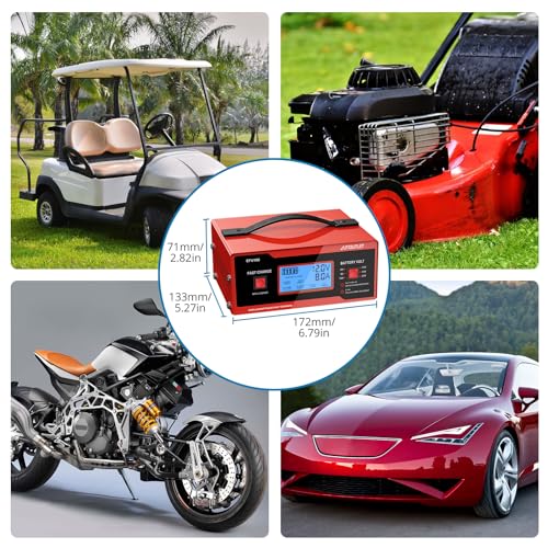 AUTOUTLET Upgraded 8 Volt Battery Charger for Golf Cart Automotive Battery Charger and Maintainer 0-14A with Cable Clamps for 6/8/12/14/16/24V Lead-Acid Batteries - color: Red