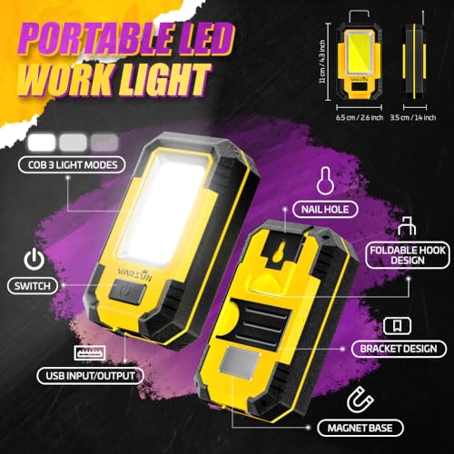 WARSUN 2 PC Portable LED Rechargeable Work Light,Magnetic Base & Hanging Hook, 30W 1200Lumens Super Bright, 5000K, for Car Repairing,Camping,Hiking,Backpacking,Fishing,Hurricane, Yellow - color: Yellow+Yellow