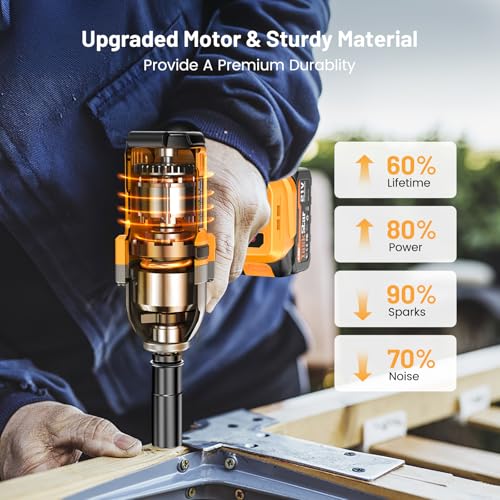 TaskStar Cordless Impact Wrench 740 Ft-lbs(1000N.m) 3300RPM High Torque 1/2 Inch Impact Gun, Electric Impact Driver, Brushless Motor, 2x4.0Ah Battery Fast Charger for Car Tires Truck Mower - style: 4.0 Ah