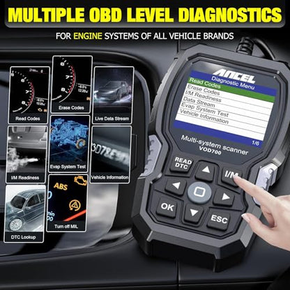 ANCEL VOD700 All System OBD2 Scanner Fits for Volvo Car Code Reader Full Function Diagnostic Scan Tool ABS Bleeding Injector Oil ETC SRL BMS EPB TPMS Reset Tool