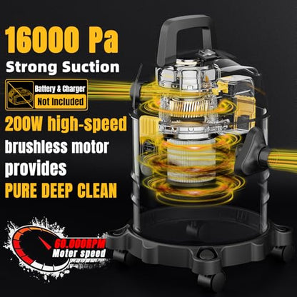 4 Gallon Cordless Shop Vac, Cordless Shop Vacuum Wet and Dry with 16 Kpa Strong Suction & Blower, Battery Powered Shop Vac for Car, Home and Garage (Tool Only)