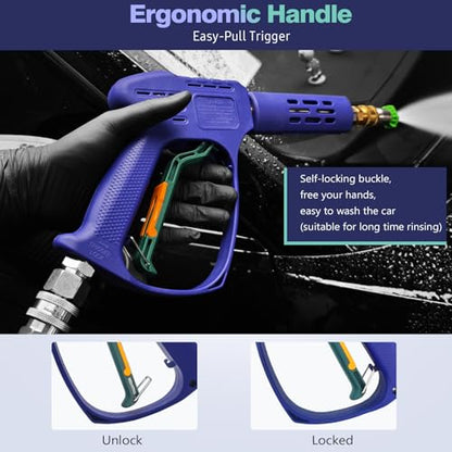 YeewayVeh High Pressure Washer Gun, 3/8" Quick Connect, Indigo | 5 Nozzles, M22 14mm/15mm Fitting, 5000PSI 8GPM Power Washer Wand for Car Wash