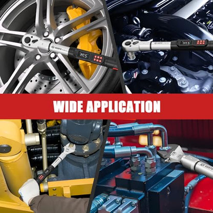 VANPO Adjustable Digital Torque Wrench, 7.38-147.5 Ft.lb/10-200Nm for HVAC | Electronic Torque Wrench with 38mm Jaw and 1/2" Ratchet, ±2% Accuracy, Buzzer, Vibration and LED Indicator for Split AC, Car - size: 7.4-147.5 Ft.lb/10-200 Nm(14×18mm)