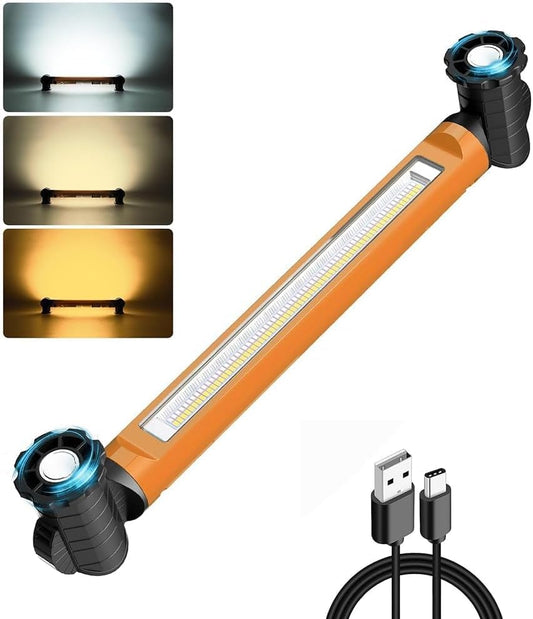 Cly Work Light Bar 3000LM Bright 5000mAh Magnetic Underhood Mechanic Light | Rechargeable 4 Modes Mechanic Light with Hooks Cordless Battery Powered for Car Repair, Garage, Underhood Emergencies Orange - color: Orange