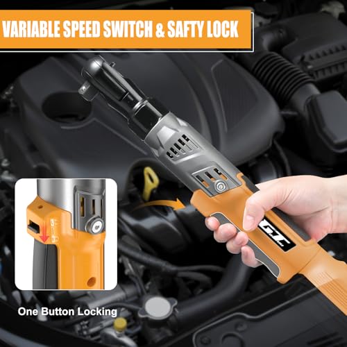 3/8" Cordless Ratchet Wrench, Compatible with DEWALT 20V MAX Battery, 74Ft-Lbs Power Brushless Electric Ratchet Tool Kit Variable Speed, 1/2" & 1/4" Adapters, 3" Extension Bar (Tool Only)