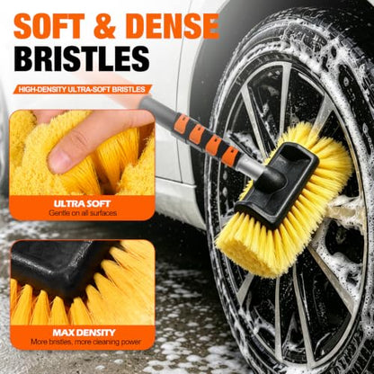 LAANPOLE 12FT Car Wash Brush with Long Handle, Car Cleaning Brush with 12 Inch Soft Bristle, Solar Panels Cleaner with Telescoping Pole for RV, Truck, Boat, House Siding - size: 12FT