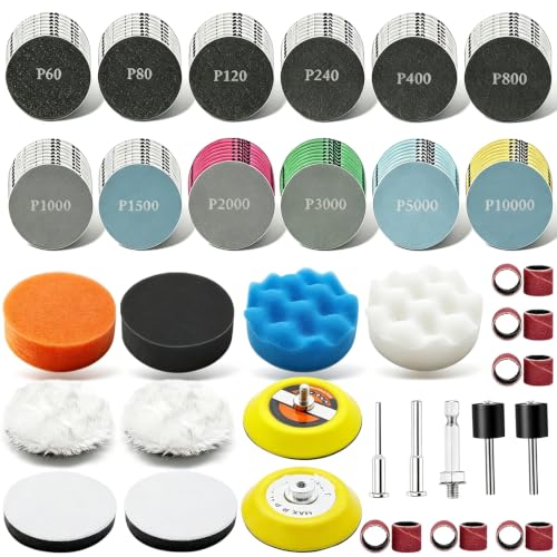 160PCS 3 Inch Sanding Discs Drill Polishing Kit,Wet-Dry 60-10000 Grit Hook-and-Loop Sandpaper,Buffing Pads Drill Sanding Attachment for Car Headlight Restoration, Metal, Wood, Resin Polishing - size: 3inch-KIT