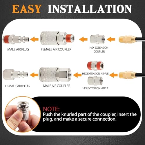 48 Pcs Quick Connect Hose Fittings 1/4" NPT Air Coupler & Plug Kit,360 Degree Swivel Air Hose Fittings,Air Compressor Accessories - size: Nickel-plated alloy