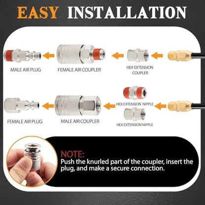 48 Pcs Quick Connect Hose Fittings 1/4" NPT Air Coupler & Plug Kit,360 Degree Swivel Air Hose Fittings,Air Compressor Accessories - size: Nickel-plated alloy
