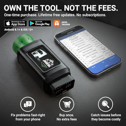 ANCEL HD210 Heavy Duty Truck Scanner, Speed Limit & Idle Adjust for Volvo and International MaxxForce Engines, Bluetooth Diesel Truck Scanner, Full-System HDOBD/OBD2 Scan Tool, Lifetime Free Updates