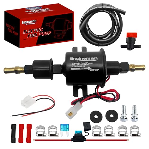 Universal Electric Fuel Pump Kit 12V 5-9 PSI Low Pressure with Fuel Filters 6 Hose Clamps 6.56 FT 5/16" ID Fuel Line Replacement For Carburetor Lawn Mower Gas Diesel Transfer Pump - size: HEP-02A 5-9 PSI + 6.56ft Hose