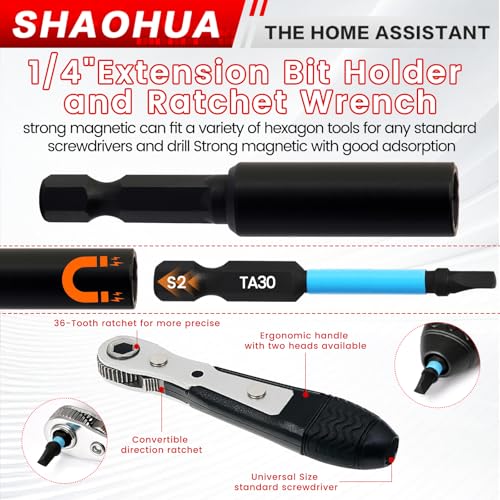 Triangle Screwdriver Bits, 19Pcs Triangle Head Screwdriver Bit Set, 25mm&60mm S2 Steel Magnetic Screwdriver Bits, 1/4" Hex-Shank Security Triangular Bits with Bit Extension Holder and Ratchet Wrench - style: C. Triangle Screwdriver Bits