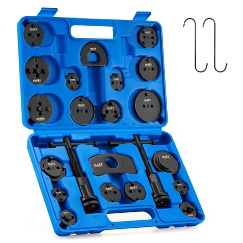 OMT 24pc Brake Caliper Compression Tool with Adapters & Hangers, Blackened | 1045 Steel Construction; Full Multi Piece Set for Most Vehicles; Thrust Bolt Assemblies; Precision Auto Repair - color: Black