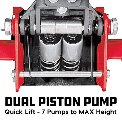 Powerbuilt 2.5 Ton Low Profile Fast Lift Floor Jack – Heavy Duty Dual Piston Quick Pump, 3" to 19.5" Lift Range for Cars, Trucks, SUVs – Precision Foot Pump, Wide Saddle – 240076 - size: 2.5 Ton Low Profile