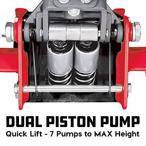 Powerbuilt 2.5 Ton Low Profile Fast Lift Floor Jack – Heavy Duty Dual Piston Quick Pump, 3" to 19.5" Lift Range for Cars, Trucks, SUVs – Precision Foot Pump, Wide Saddle – 240076 - size: 2.5 Ton Low Profile