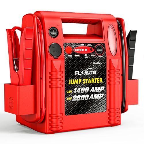 2800A/1400A Heavy Duty 12V/24V Car Jump Starter & Battery Booster – Jumper Pack, Lead-Acid Emergency Power for Cars, Trucks, SUVs, Boats, RVs | FlyAuto