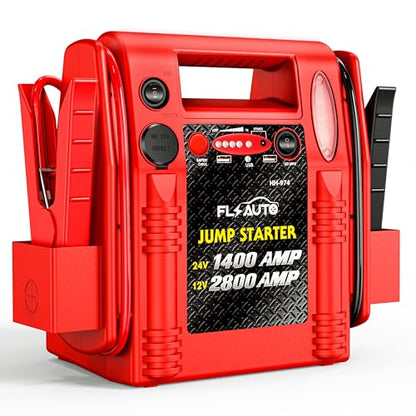 2800A/1400A Heavy Duty 12V/24V Car Jump Starter & Battery Booster – Jumper Pack, Lead-Acid Emergency Power for Cars, Trucks, SUVs, Boats, RVs | FlyAuto