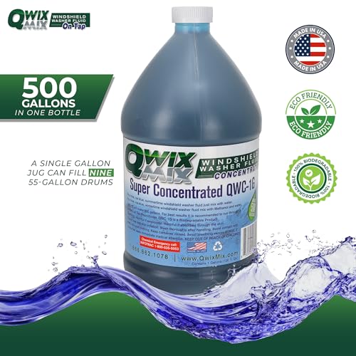 Qwix Mix 1-Gallon Windshield Washer Fluid Concentrate, Makes 500 Gallons, Biodegradable Bug, Grime & Dirt Remover Fluid, Commercial-Grade Streak-Free Glass Cleaner for Cars, Trucks & Fleets - color: Deep Blue