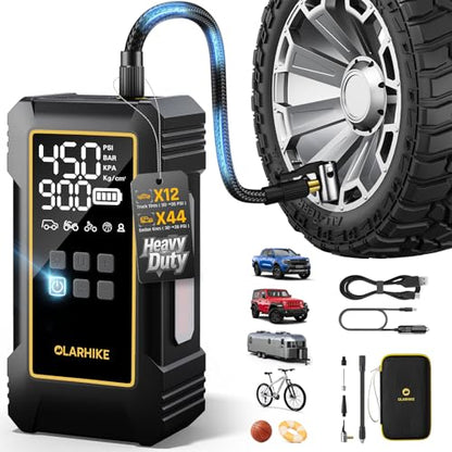 OlarHike Powerful 12000mAh Heavy Duty Tire Inflator Portable Air Compressor, 7X Faster, 150PSI Dual Power 12V&Cordless Air Pump for Car Tires, Pickup Trucks, Jeeps, SUVs & RVs. Digital Pressure Gauge