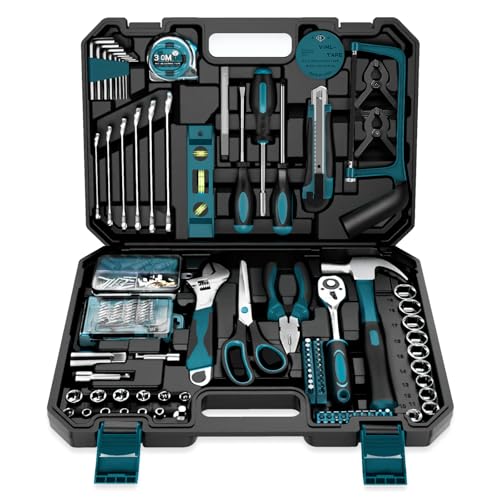 Sundpey Home Tool Kit 257-PCs - Household Basic Repair Tool Set for Men Women - General Hand Mechanic's Tool Set & Screwdriver Set & Wrench Set & Socket & Portable Tool Box Storage Case Blue - style: 257-PCs