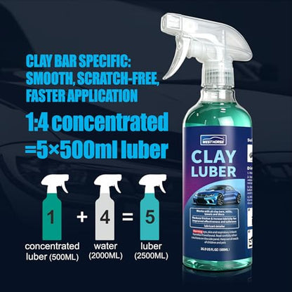 Clay Bar and Luber Kit, 4 Pack (4x100g) + 16.9 fl. oz | Auto Detailing, Lubricant Spray Included, 4 Pack Microfiber Cleansing Towel, Complete Kit