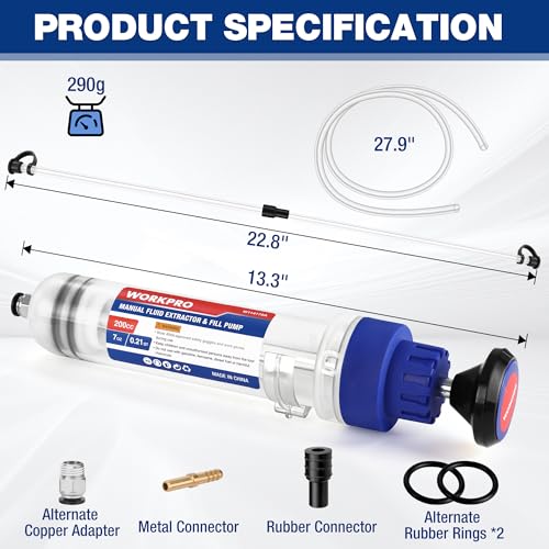 WORKPRO 200CC Manual Fluid Extractor, Multi-Purpose Oil Syringe Suction Pump, Manual Extraction and Filling Pump, Automotive Oil Syringe - size: 200cc