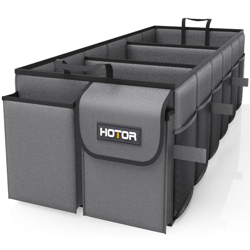HOTOR Trunk Organizer - Foldable Car Organizer for SUVs & Sedans Storage | Sturdy Car Organization for Men & Women, Car Accessories, Tools, Sundries, Grey, 3 Compartments, 31.9" x 12.6" x 10.6" - color: Grey, size: X-Large (3 Compartments)