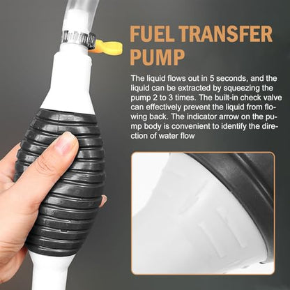 NUOBESTY Manual Car Transfer Pump Kit 3 Meter Hose with Air Bulb and Clamps, Handheld Siphon Pump for Fuel, Oil, Water Transfer, Suitable for Automotive and Aquarium Use Random Color