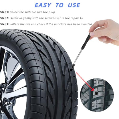 60PCS Tire Repair Nail Kit, 2026 Rubber Tire Repair Plugs, Quick Fix Tire Plugs for Truck, Car, Motorcycle, Tractor Tire Flat Tire Repair, Convenient, Durable Sealing for Most Tubeless Tires