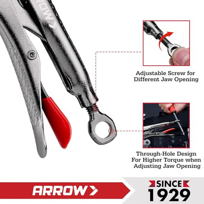 ARROW 9.5 in Needle Nose Locking Pliers, CR-MO Jaw, Long Nose Locking Pliers, Adjustable Clamping Pressure with Through-Hole Screw, Trigger Release, Ideal for Tight Spaces - size: 9.5 in