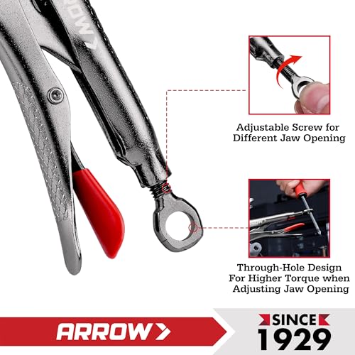 ARROW 6.5 in Needle Nose Locking Pliers, CR-MO Jaw, Long Nose Locking Pliers, Adjustable Clamping Pressure with Through-Hole Screw, Trigger Release, Ideal for Tight Spaces - size: 6.5 in