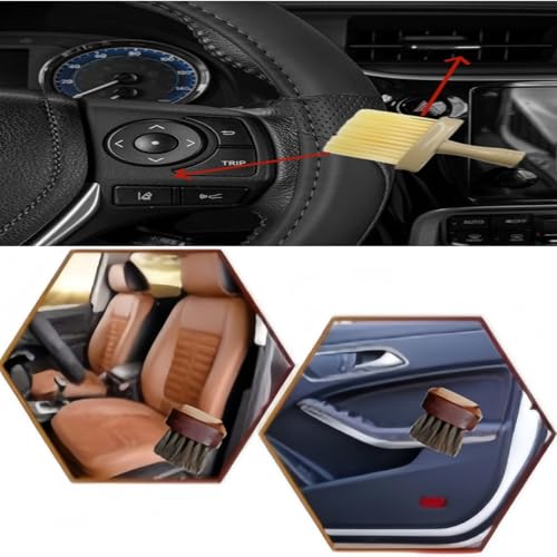 Car Cleaning Kit, Grey，Professional Grade Microfiber Towel，Soft Horsehair Brush & Long Bristle Cleaning Brush Set,