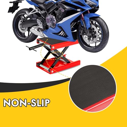 Motorcycle Lift Jack 1100 lbs Scissor Jack Stand | Adjustable Height 3.25"-13.25", Heavy Duty Steel, For Dirt Bikes, ATVs, Scooters, Garage Maintenance