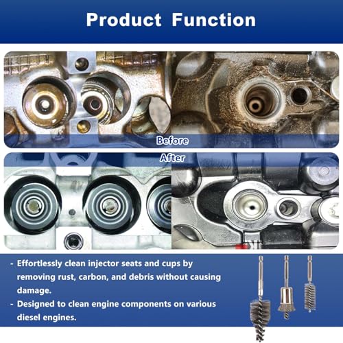 Professional Diesel Injector Seat Cleaning Kit 8090S, Premium Stainless Steel Helix Brushes, Replacement Tool kit for Diesel Injector Seat (17 Pcs)