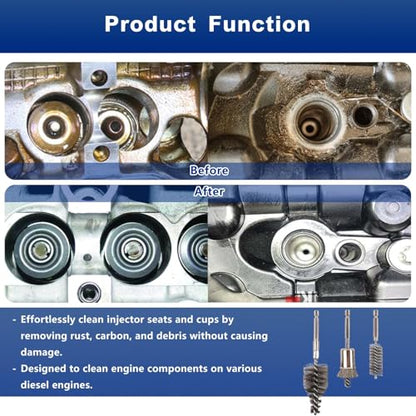 Professional Diesel Injector Seat Cleaning Kit 8090S, Premium Stainless Steel Helix Brushes, Replacement Tool kit for Diesel Injector Seat (17 Pcs)