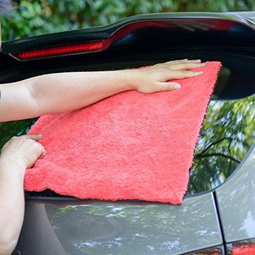 CARCAREZ Microfiber Car Wash Drying Towels Professional Grade Premium Microfiber Towels for Car Wash Drying 450GSM 16 in.x 16 in. Pack of 6 (6 Pack, Red) - color: Red