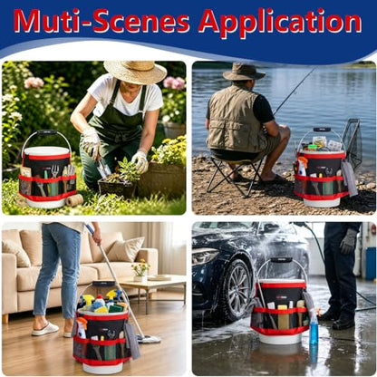 MELOTOUGH Bucket Car Wash Tool Organizer for Garden Tools Fit 3.5 to 5 Gallon Bucket (Red) - color: Red