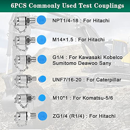 Hydraulic Pressure Test Kit, 3 Pressure Gauges 25Mpa/40Mpa/60Mpa 6 Test Couplings 3 Test Hoses 1 Storage Case Diagnosis Tester Gauge Set for Excavator Construction Machinery Upgraded Version - size: Green 3 Gauges 6 Couplings