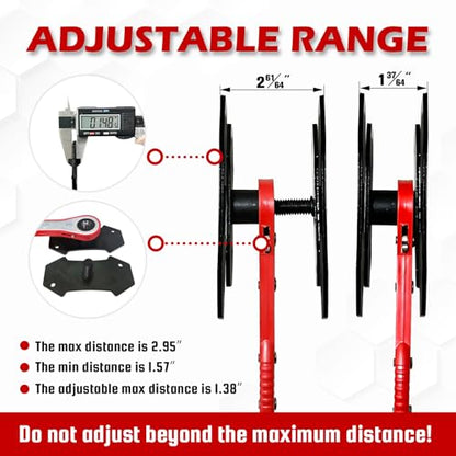 YATOINTO Brake Caliper Compression Tool,Caliper Piston Compressor Tool with Extra 2Pcs Large Plates 1.57"-2.95" for Disc Brake Pad Spreader,Brake Caliper Press Tool with 4 Break Caliper Hangers,Red