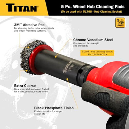 Titan 51799 5-Piece Wheel Hub Cleaning Pads Set, For use with Titan 51798 1/2-Inch Drive Impact Socket - style: Cleaning Pads