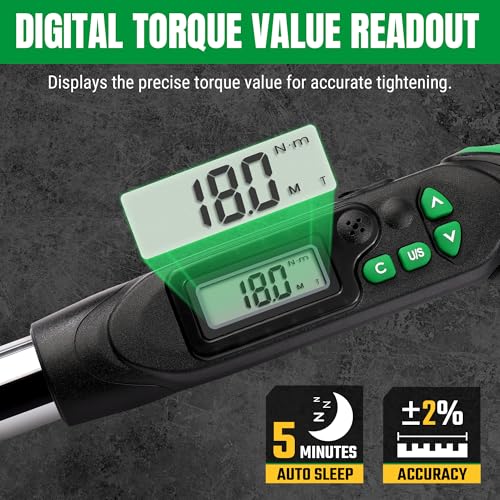 SK 3/8" Drive Digital Torque Wrench, 6.8 to 135 N-M, LED Display | Torquimetro, Four Units of Measure & Flash Notification - size: 3/8" Drive