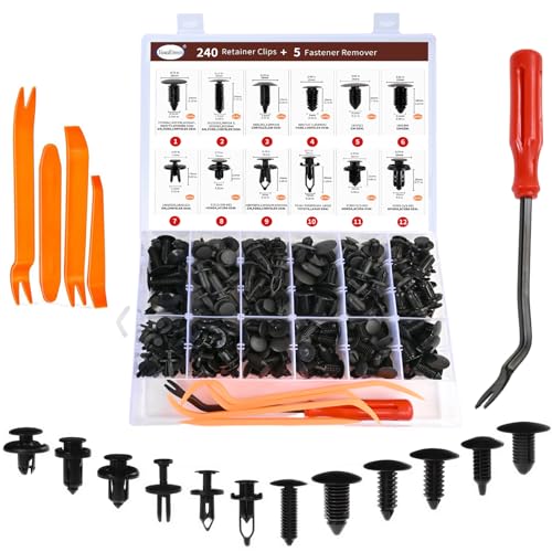 240PCS Car Bumper Retainer Clips Kit - Auto Plastic Rivets & Push Fasteners Set, Most Popular Sizes for Door Trim, Panel, Fender - Compatible with GM, Ford, Toyota, Honda, Chrysler - size: 240pcs+5tool