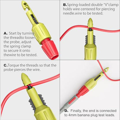 Goupchn Multimeter Test Leads Kit 6PCS with Alligator Clips | Heavy Duty Crocodile Clamps, Wire Piercing Probes 4mm Piercing Clip, For Multimeter Voltmeter Thermometer Testing - style: P1300H