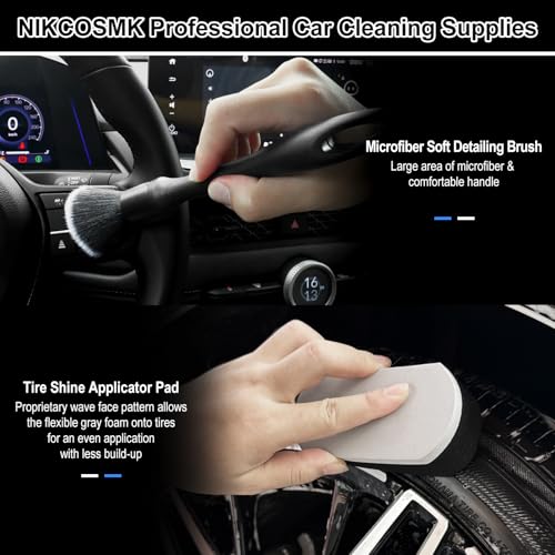 9Pcs Car Wheel & Tire Brush Kit, Wheel Cleaner Brush, Soft-bristled Rim Brush, Tire Shine Applicator Pad, Car Wash Mitt, Towel, Car Detailing Cleaning Wash Brush Supplies Kit