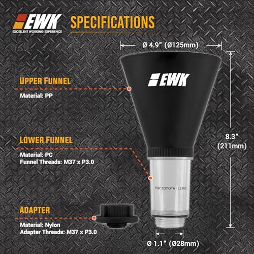 EWK Oil Funnel Threaded Engine Oil Fill Funnel, Secure No-Leak Design for Toyota & Lexus Engines, Hands-Free Spill-Free Oil Change Tool for DIY Owners & Professional Technicians