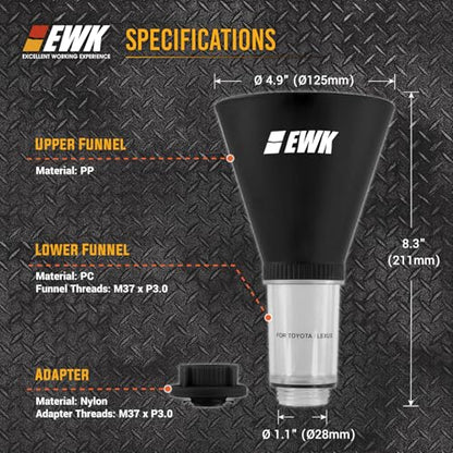 EWK Oil Funnel Threaded Engine Oil Fill Funnel, Secure No-Leak Design for Toyota & Lexus Engines, Hands-Free Spill-Free Oil Change Tool for DIY Owners & Professional Technicians